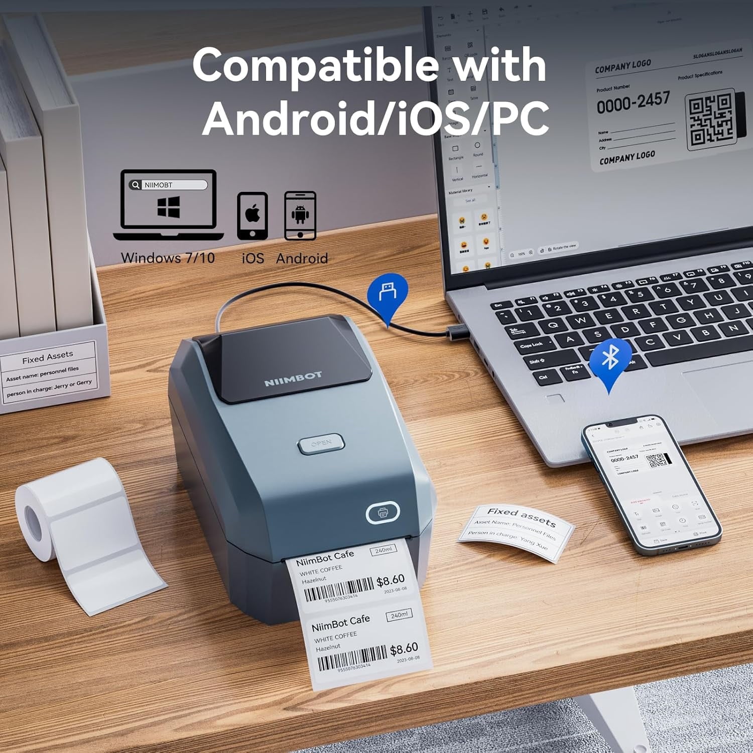 K3 Label Printer, 3 Inch Desktop Label Maker with High-Speed, Bluetooth and USB Connection, Support Smartphone & PC, Thermal Label Maker for - Image 4