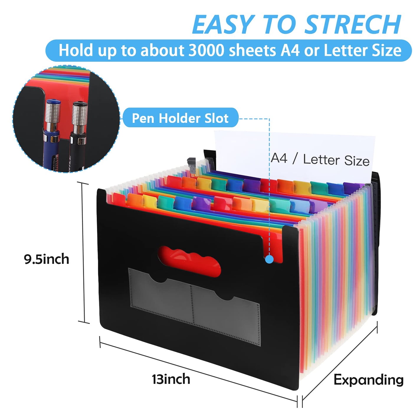 Accordion File Organizer 24 Pocket Retractable Folder with Lid Handheld A4 Letter Size File Box with High Capacity Pl... - Image 4