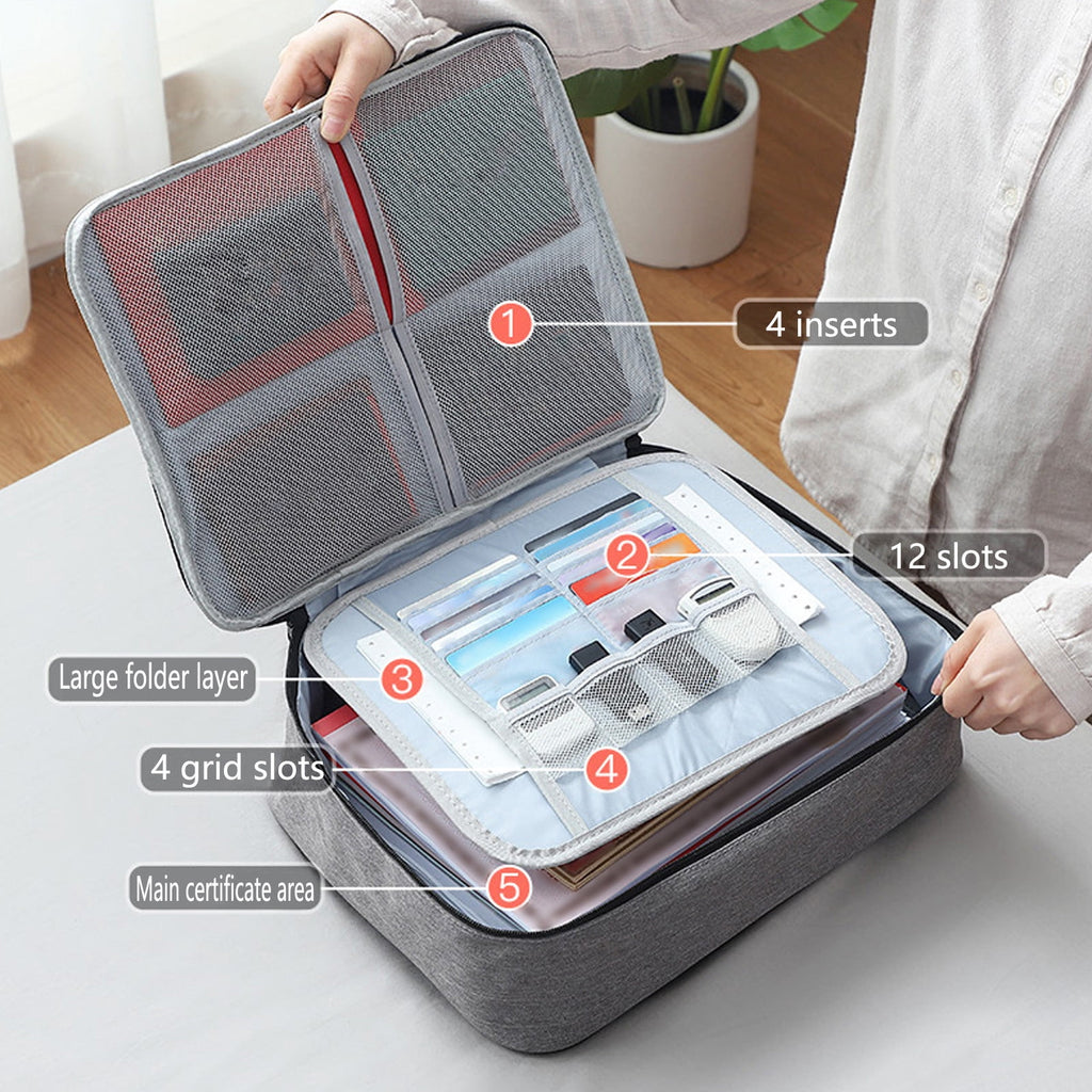 Fireproof Waterproof Document Bag | Large Capacity Certificate Organizer with Lock | Passport Card Holder for Travel ... - Image 4