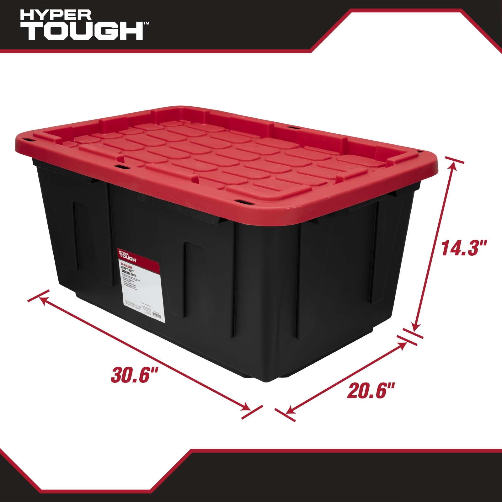Hyper Tough 27 Gallon Large Storage Bin with Snap Lid, Black and Red, Heavy Duty Plastic Storage Container - Image 2