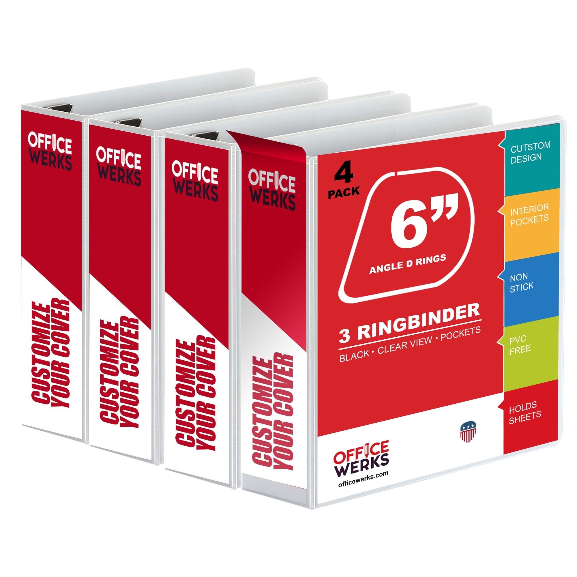 6-in White, 4-Pack, Heavy Duty Slant D-Rings,1100+ Sheet Capacity, Binder Locking, 3 Ring Binder, Clear View, Pockets (6.5 Inch Spine)