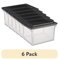 (6 pack) Sterilite File Box, Clear Plastic Bin with Black Lid, Letter or Legal-sized File Storage, Black