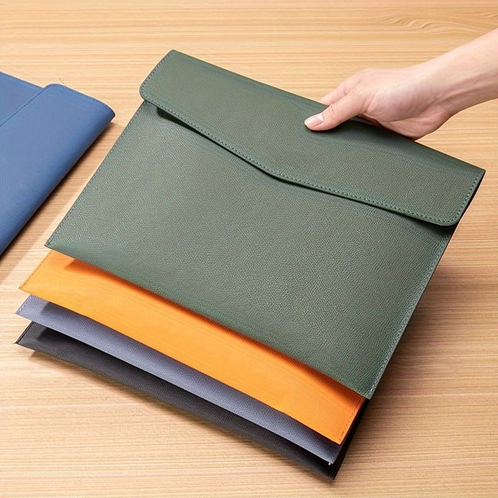 A4 Leather Document Folder, Waterproof Business File Organizer with Snap Closure, Portable Portfolio Case for Office ... - Image 6