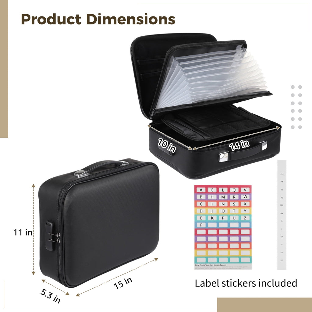 Fireproof Document Box, Hard Shell Fireproof Safe Case with Lock, File Organizer with Expandable Filing Compartments, Portable & Waterproof - Image 4
