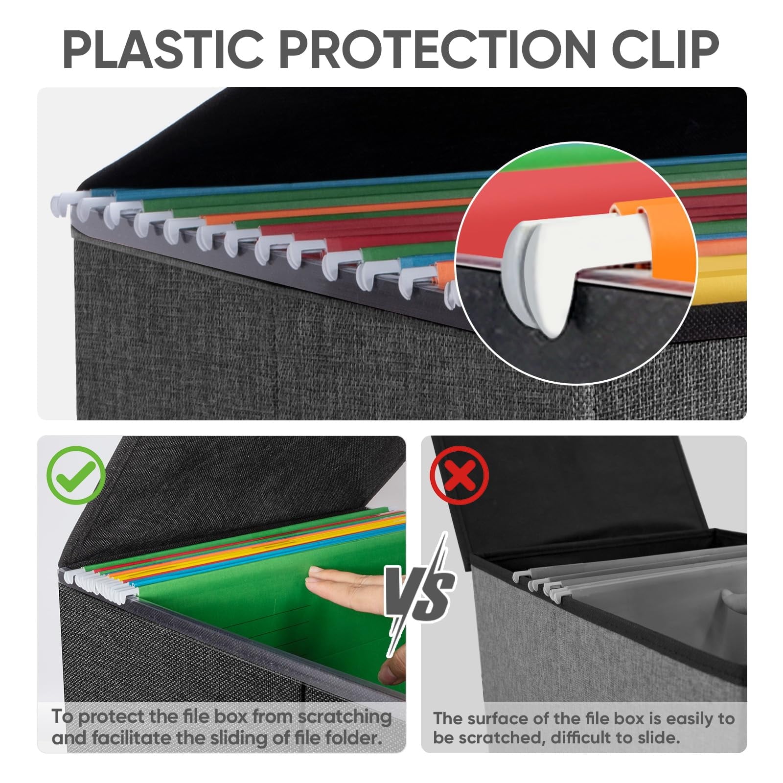 2 Pack Collapsible File Organizer Box with Lid & Plastic Slide, for Office Document Storage - Image 4