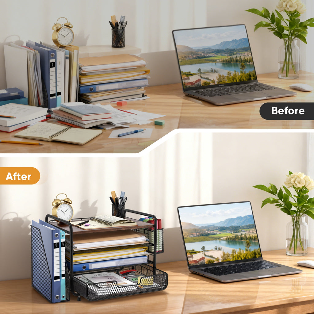 YTAKY Desktop Organizer 4-Tier Desk Organizers Sets and Storage, File Organizers for Desk Drawer Organizer, Paper Organizer for Desk (Black) - Image 6