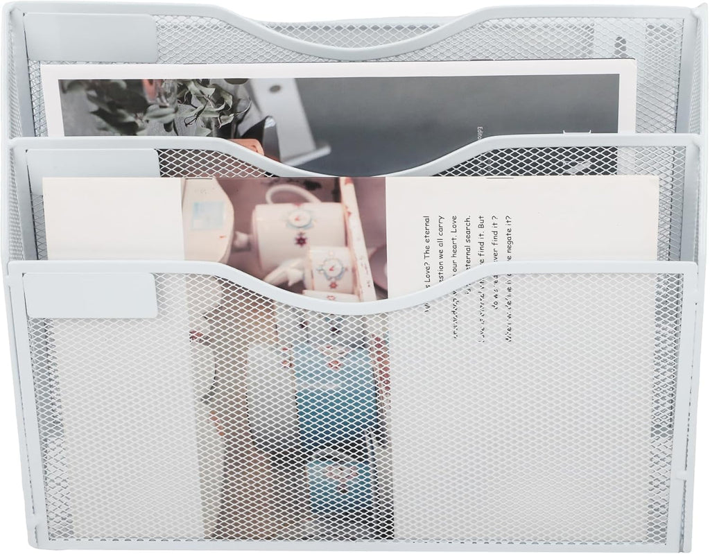 3 Pocket Mesh Hanging Wall File Organizer, Clipboard Storage Organization Magazine Rack with Nametag Label Wall Mount... - Image 3