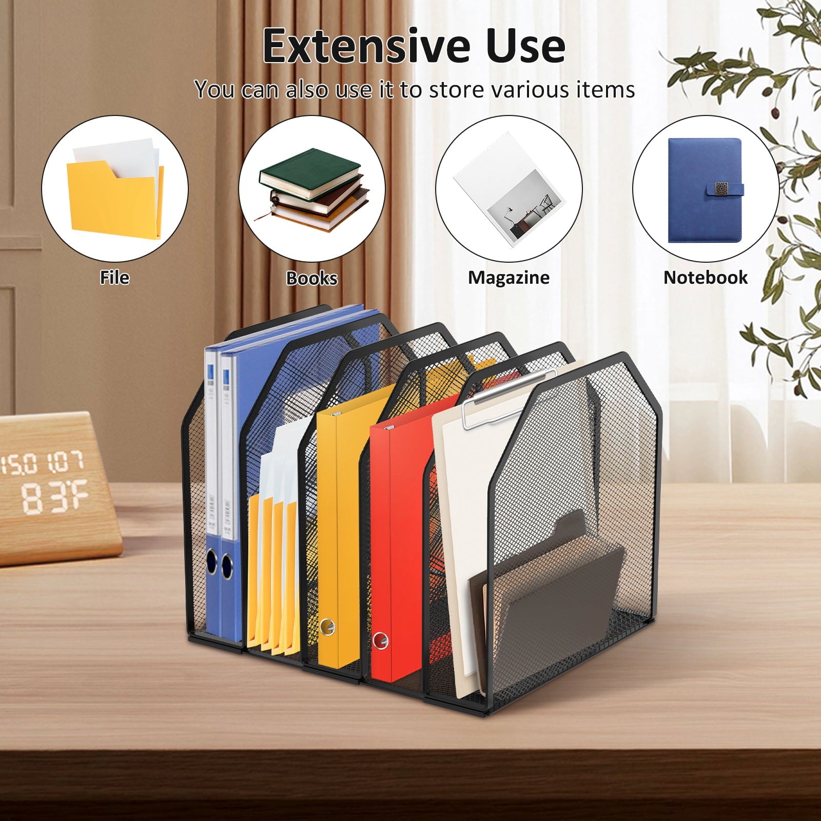 5/7 Metal Vertical Desktop Organizer Sturdy Desk File Organizer Adjustable Mesh File Folder Stand Sorter for Home - Image 5