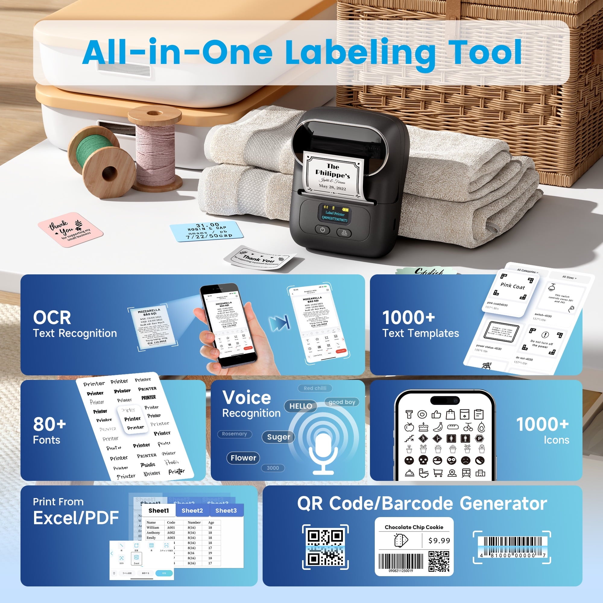 Phomemo M110 Label Maker Machine with Tape Barcode Printer Bluetooth Portable Thermal Printer, Wireless Label Maker with 100 Labels, for Sma - Image 3