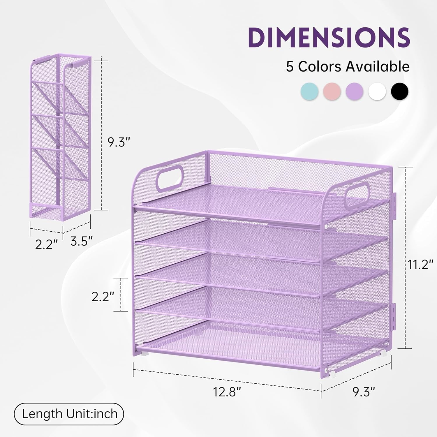 INTIGE 5-Tier Metal Mesh Desk Organizer with Handle & Removable Pen Holders, Purple, 1 Pcs - Image 6