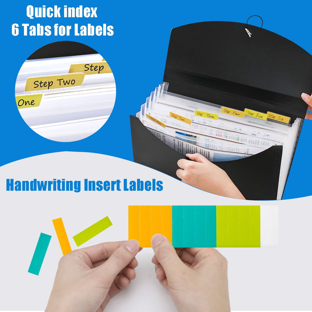 2 Pack Expanding File Folder, 7 Pockets Accordion File Organizer for A4/Letter Paper, Receipts, Bills, Labels Included,  Black - Image 3