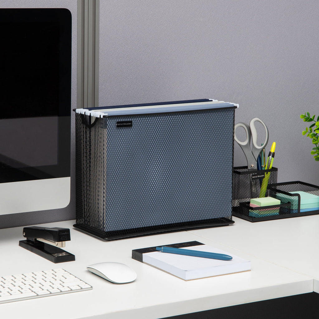 Vertical File Storage, Desktop Organizer, Hanging Files, Office, Metal, Black - Image 2
