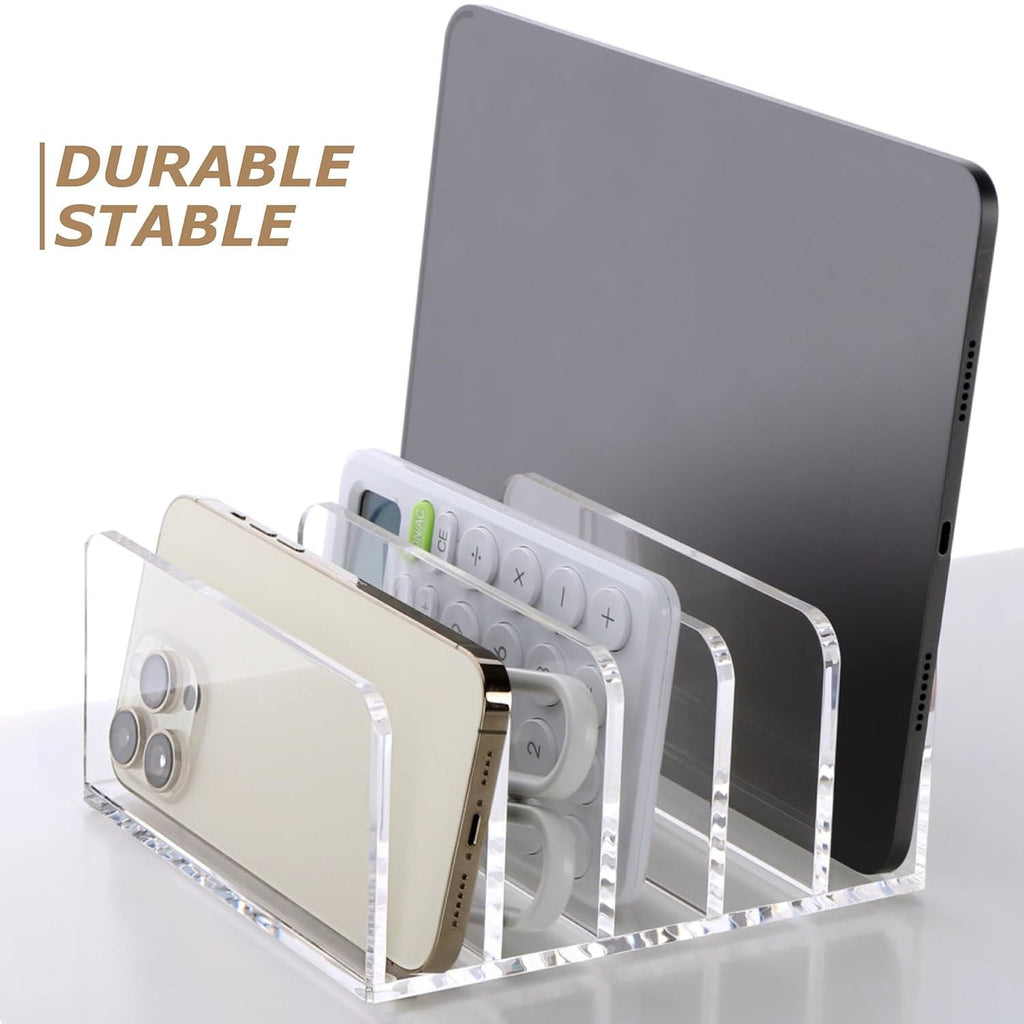 Acrylic Desk File Organizer Holder, 5 Upright Clear Desktop Mails Sorter Document Magazine Storage Organization Letter Folder Racks for Home - Image 3