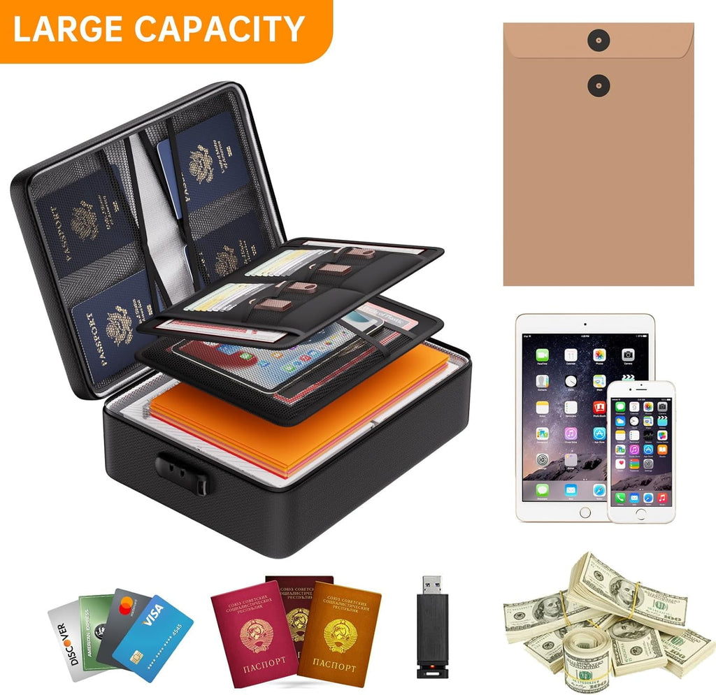 Fireproof Document Bag with Lock, Upgraded Heat Insulated Fireproof Box 8 Layers File Organizer, Portable Home Travel... - Image 3