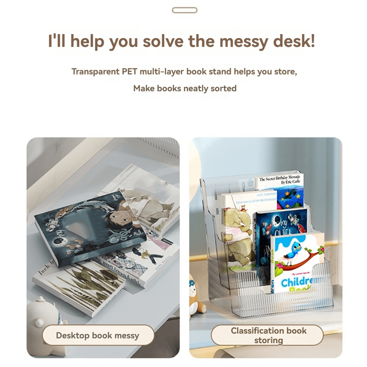 A4 File Display Clear Storage Box Office Single Layer Desktop Sorter Pocket Booklet and Brochure Holder Gray - Image 3