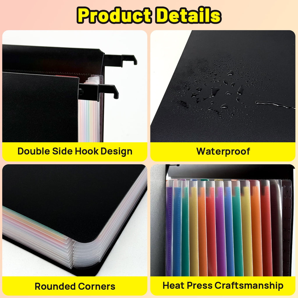 AGCAN Plastic Expanding Hanging File Folders, 13 Innovative 1.35" Accordian Pockets, Heavy Duty Expanding File Organizer, Large Capacity Fil - Image 3