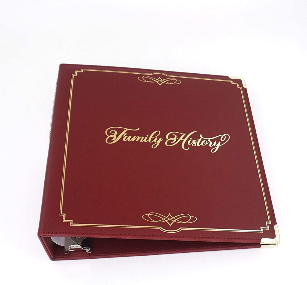 Family History Binder, Burgundy Padded PVC Slant D-Ring, Genealogy Binder Organizer with Gold Artwork, 1 Sheet Lifter and Pen Loop for Famil - Image 3