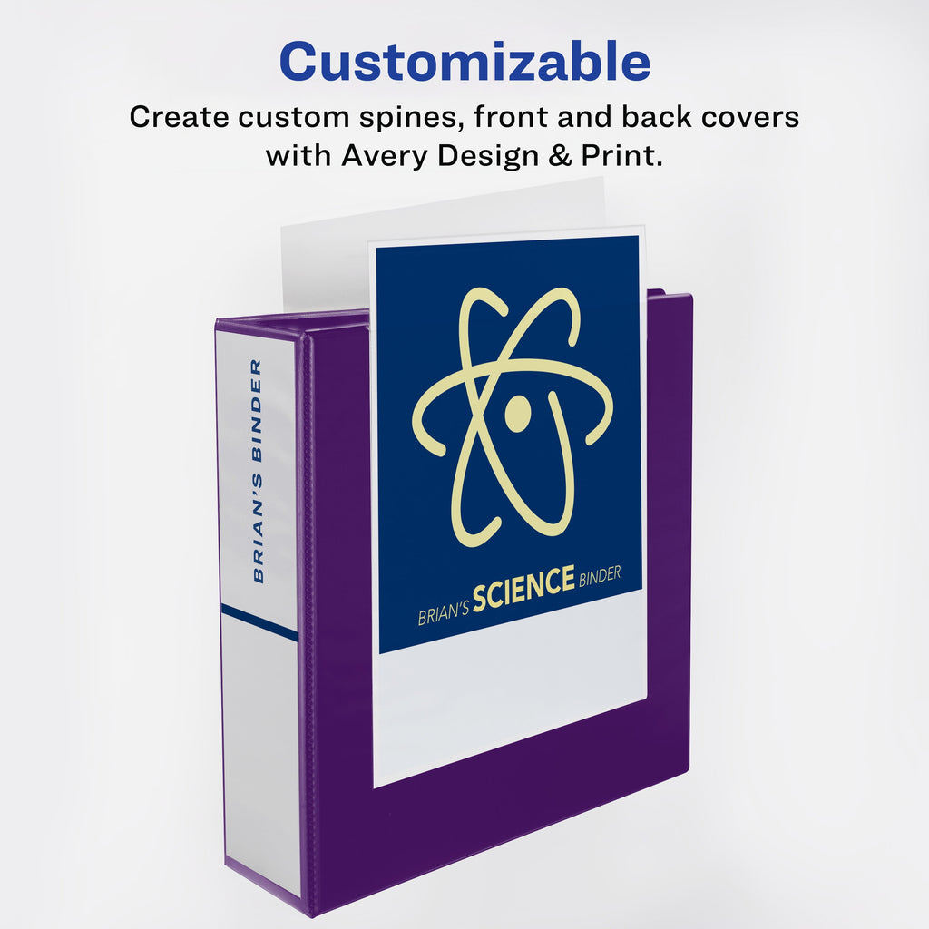 Avery Durable View 3 Ring Binders, 1" Rings, Purple, 4 Pk (46014) - Image 3