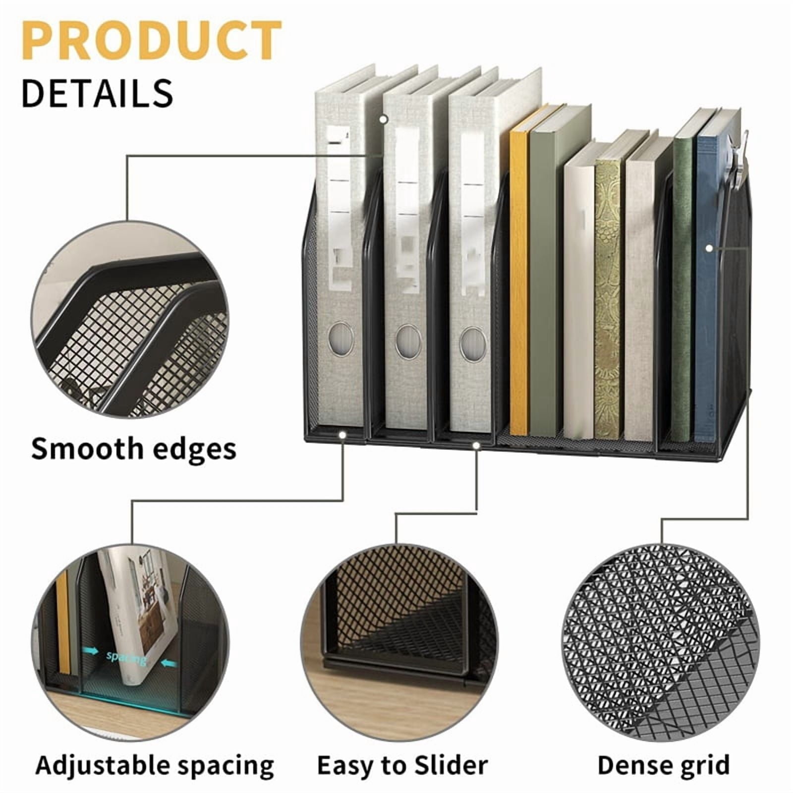 Metal 7-Section File Folder Organizer for Desk Vertical Office File Holder Duty Mesh Document Sorter for Books, Binder - Image 4