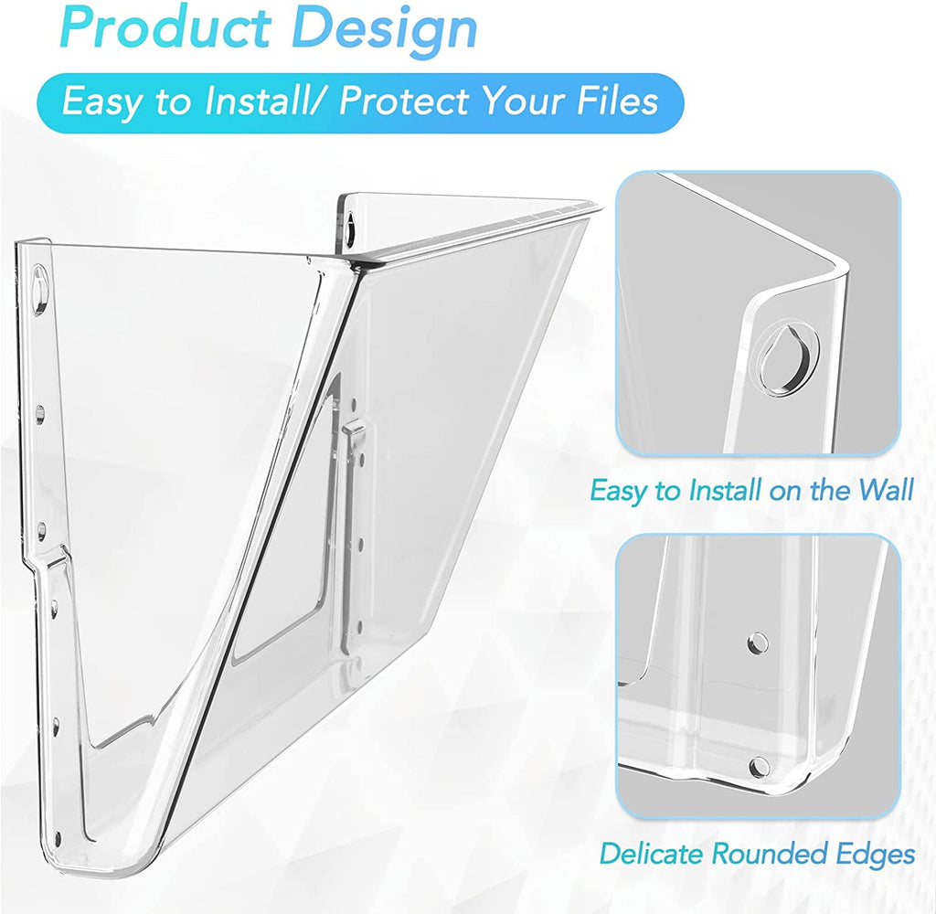 Clear Acrylic File Holder Wall Organizer 4 Pockets for Office and Home, 13x4x7 inches - Image 2