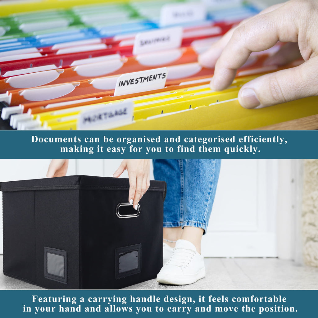 LANNEY File Organizer Box with Lid, Upgraded Portable Collapsible File Box, Document Organizer for Office Decor Home, Black - Image 2