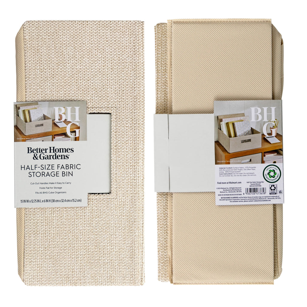 Better Homes & Gardens Half-Size Fabric Storage Bin, Toasted Almond Textured - Image 5