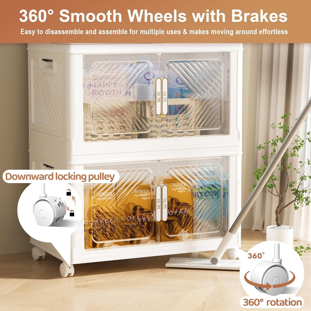 with Lid , Stackable Containers with Wheels and Magnetic Doors, Plastic Clothes Closet Organizers and Box for Home an... - Image 6