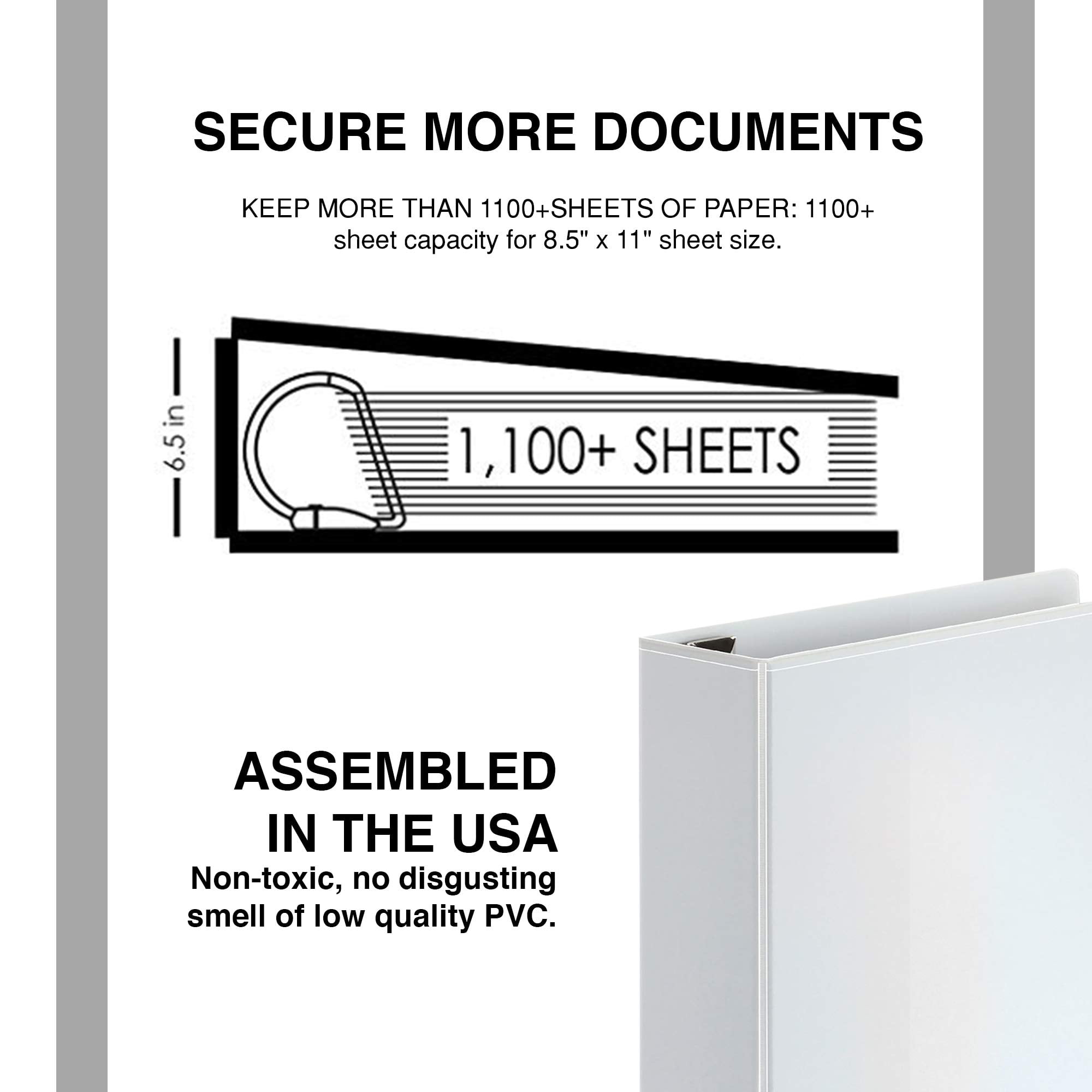 6-in White, 4-Pack, Heavy Duty Slant D-Rings,1100+ Sheet Capacity, Binder Locking, 3 Ring Binder, Clear View, Pockets (6.5 Inch Spine) - Image 4