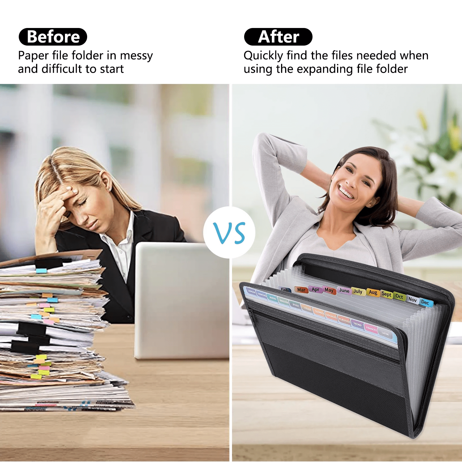 Accordion Expanding File,Accordion File Organizer with Zip Closure Expanding File Folder 13 Pockets Portable Letter A4 Paper Accordion File - Image 5