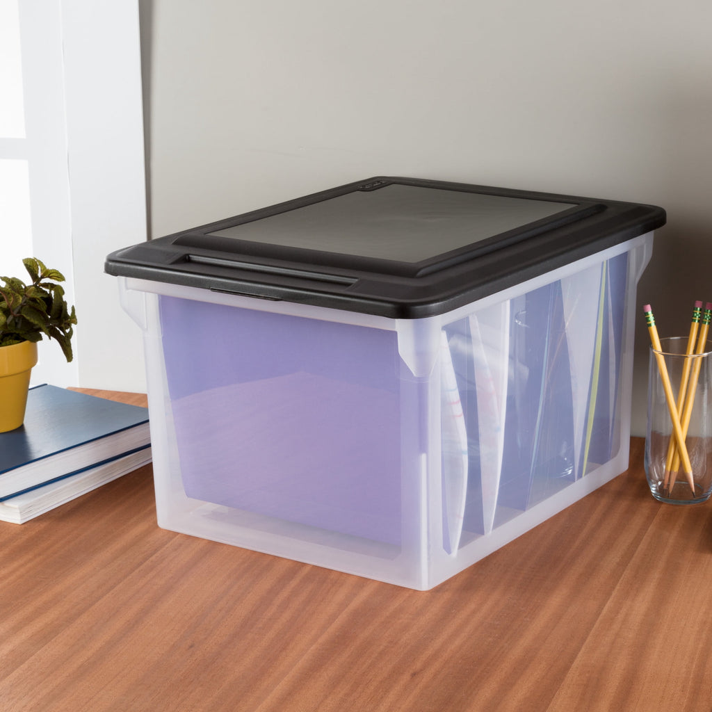 File Box, Clear Plastic Bin with Black Lid, Letter or Legal-sized File Storage, Black, 4 Pack - Image 5