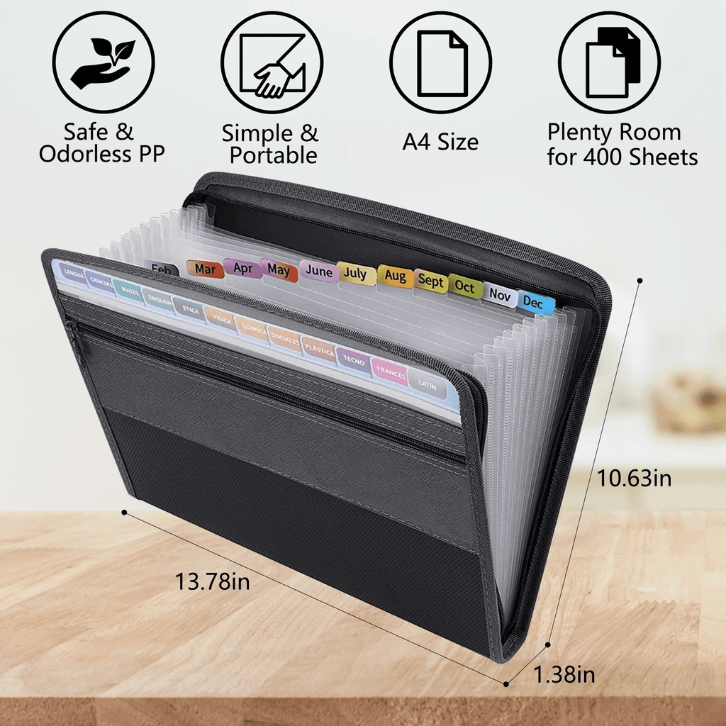 Accordion Expanding File,Accordion File Organizer with Zip Closure Expanding File Folder 13 Pockets Portable Letter A4 Paper Accordion File - Image 4