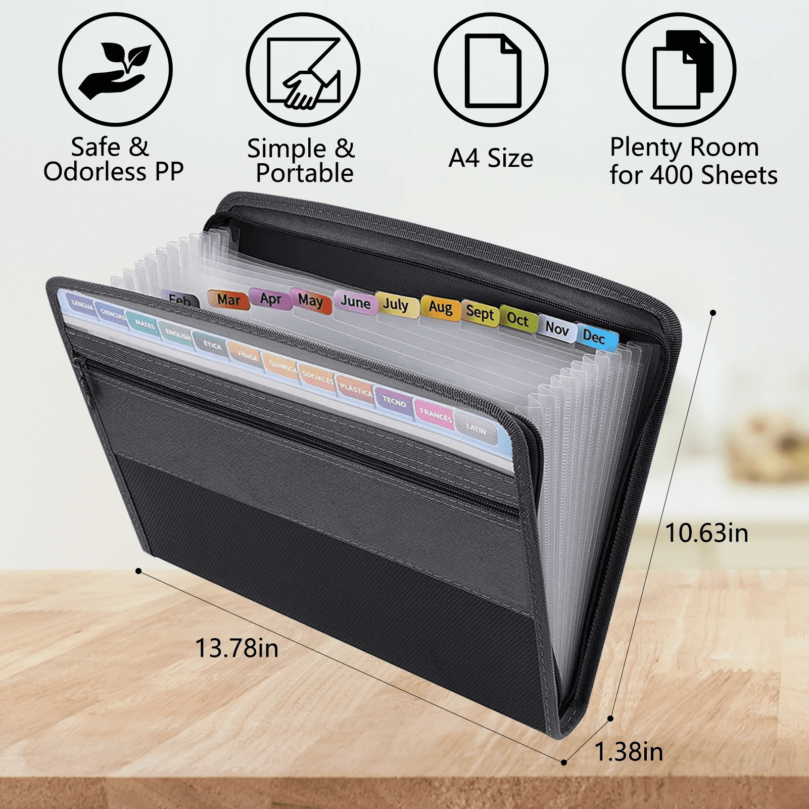 Accordion Expanding File,Accordion File Organizer with Zip Closure Expanding File Folder 13 Pockets Portable Letter A4 Paper Accordion File - Image 4
