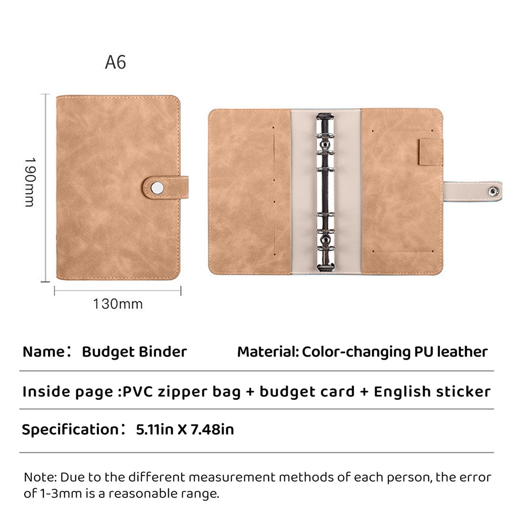 Budget Binder，6-Ring Loose Leaf Notebook with Zipper Envelopes for Budgeting，A9 PU Leather Binder Organizer with Extr... - Image 2