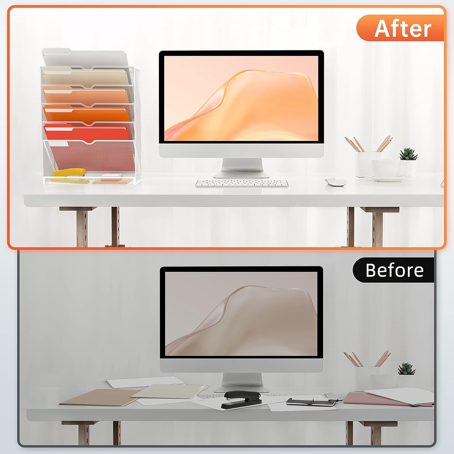 INTIGE 6-Tier Desk Organizer with Hooks, Hanging Wall File Holder for Office Home, White, 1 Pcs - Image 6