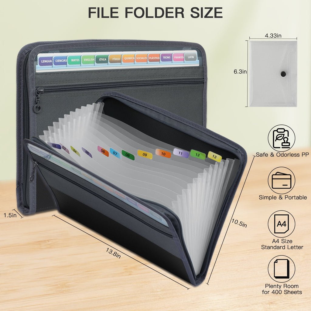 Organizer with Zipper 13-Pocket, A7 Transparent Document Bag, Waterproof Document Storage for Home, Office, School - Image 4