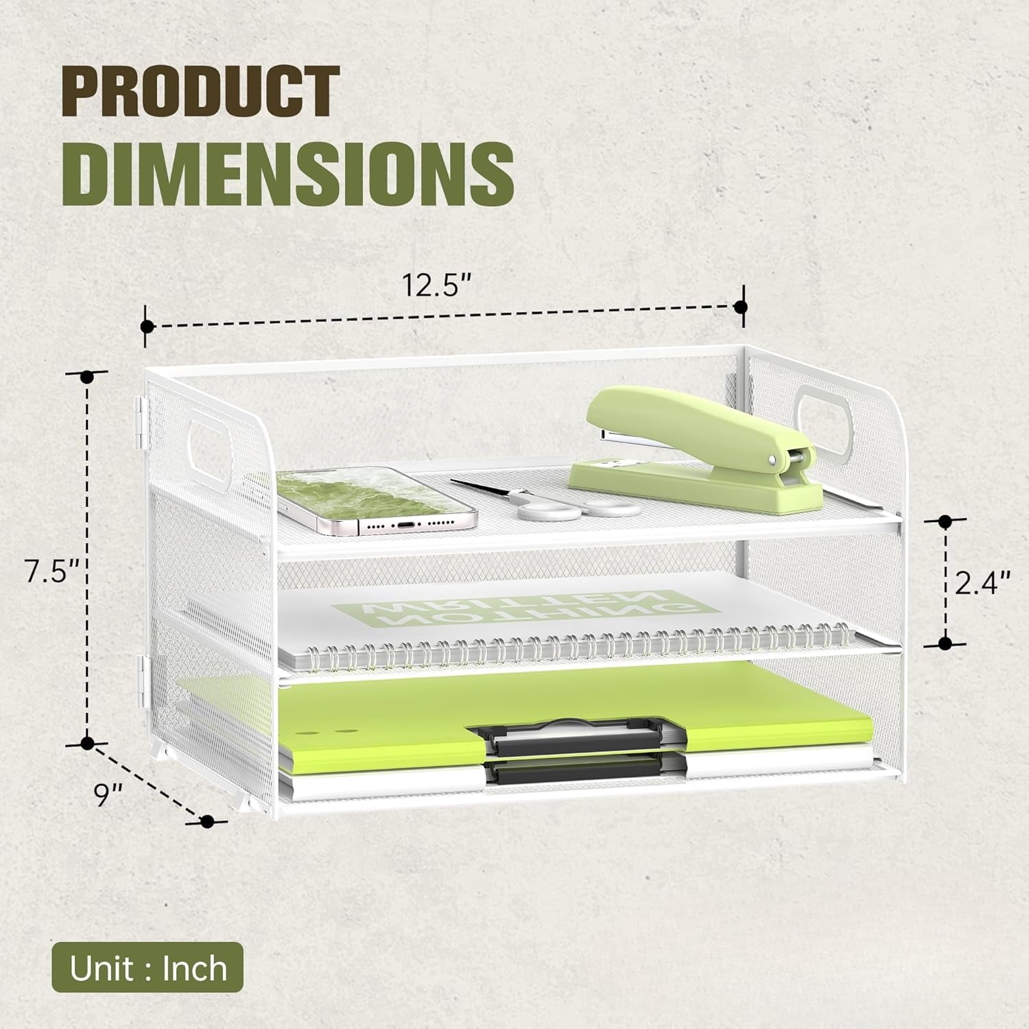 3 Tier Paper Tray Organizer, Mesh Desktop File Organizer with Handles - Image 2