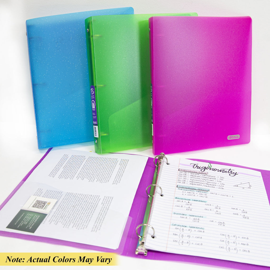 BAZIC 3 Ring Binder 1" Poly Binders Glitter Color Soft Cover, 175 Sheets, 4-Count - Image 5
