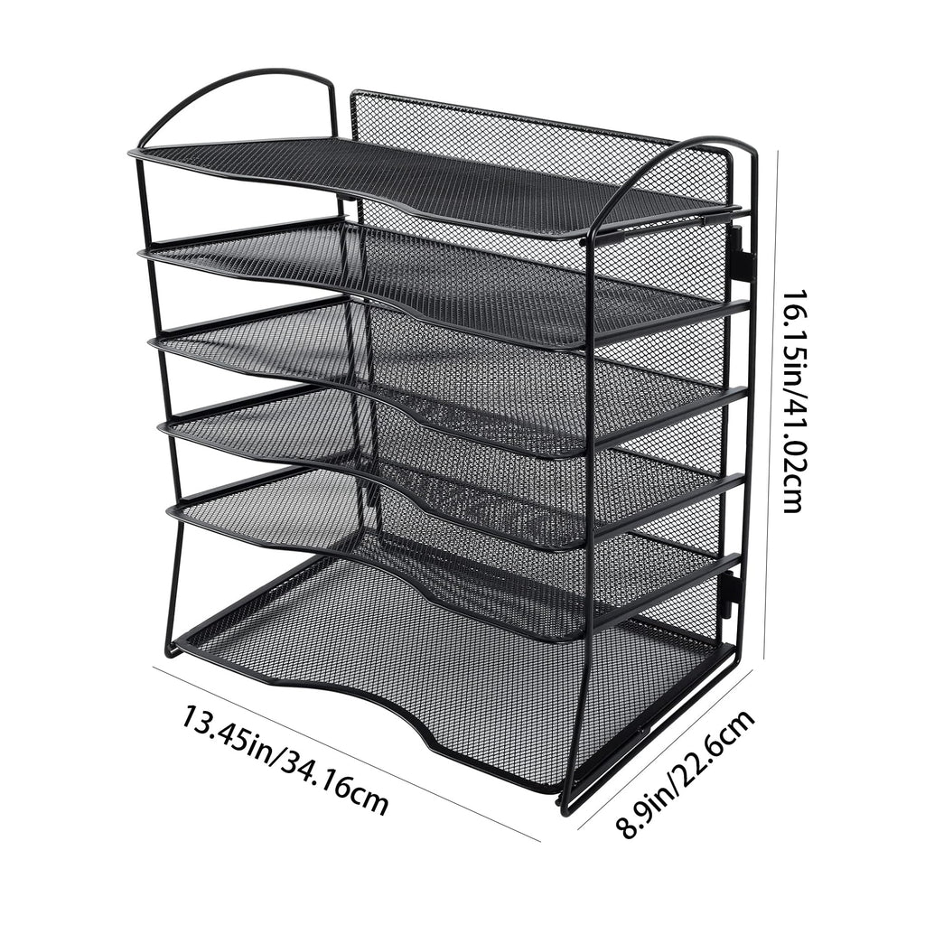 EasyPAG 6-Tier Mesh Desk File Organizer - Screwless Assembly Desktop File Folder Holder, Black Paper Sorter for Office Home School Document - Image 4