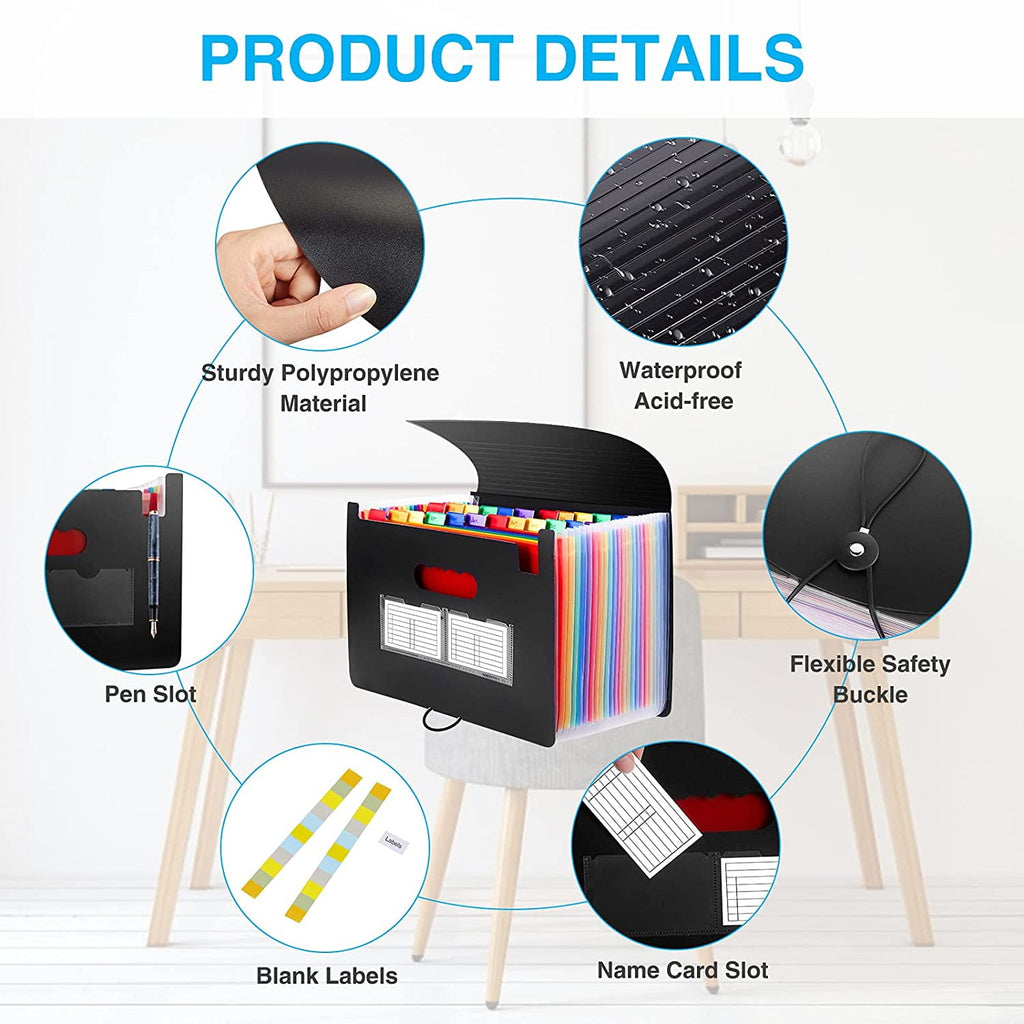 24 Pockets Accordion File Organizer, Freestanding File Paper Folder for Office School Business Supplies - Image 2