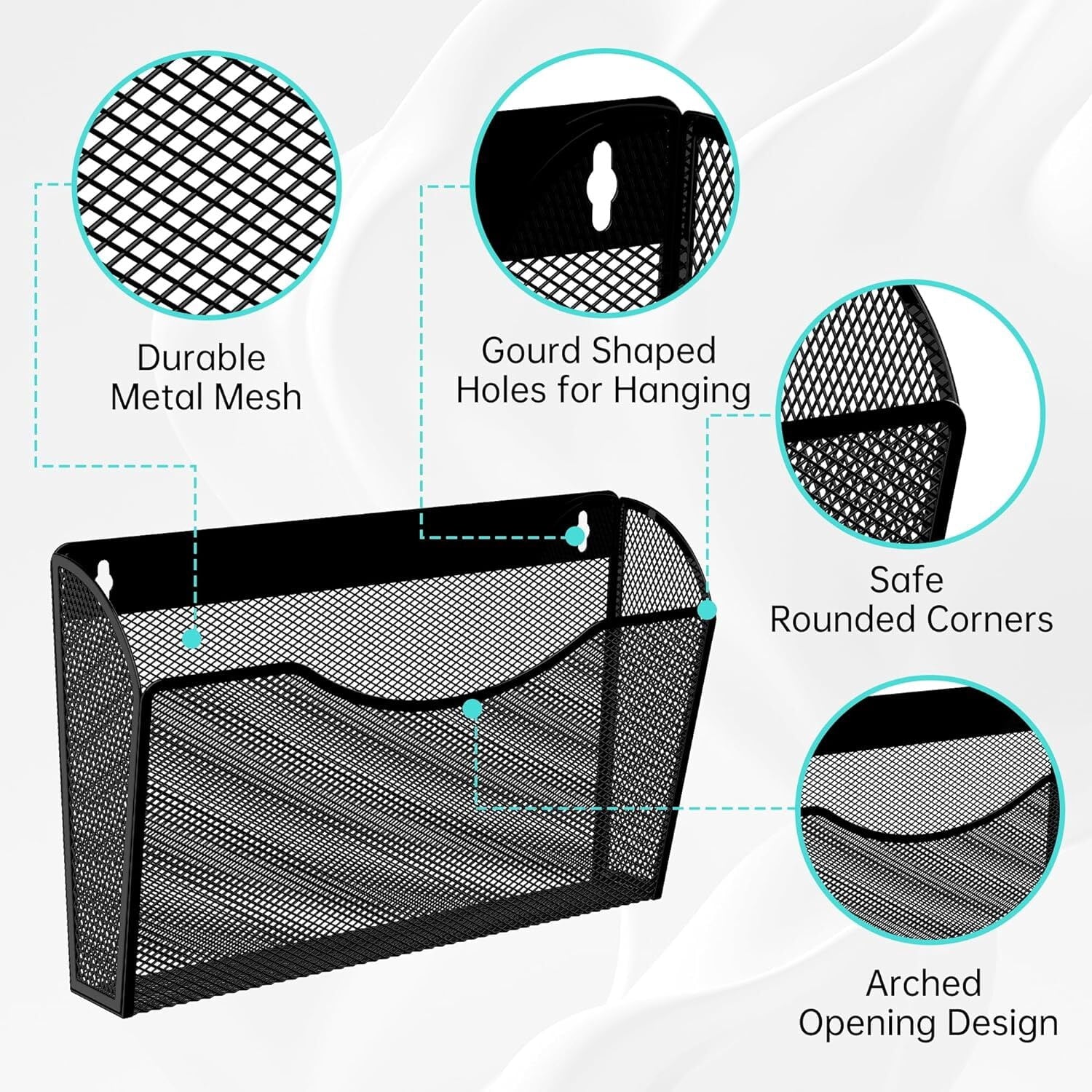 Wall Mount File Holder Mesh Single Pocket Hanging File Organizer Magazine Folder Basket ,Black - Image 4