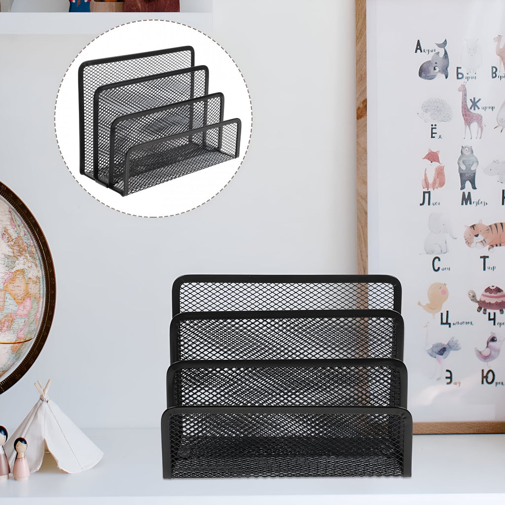 Metal Mesh Desktop Organizer File Folder Letters Magazine Holder for Home Office (Black) - Image 3