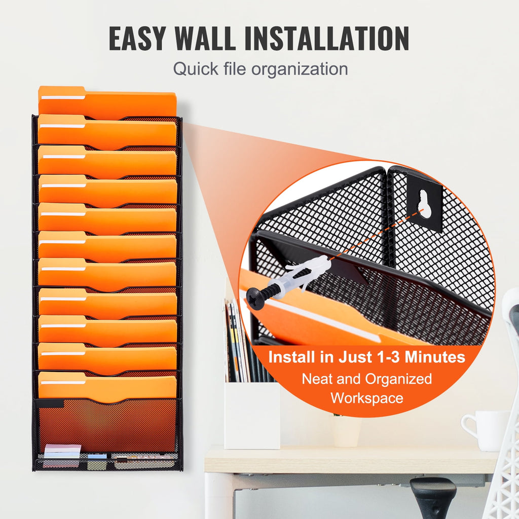 Wall File Rack, 12-Slot Single Piece Mesh Wall Organizer, Metal Magazine, Mail, Document & Paper Storage Holder, Wall... - Image 6