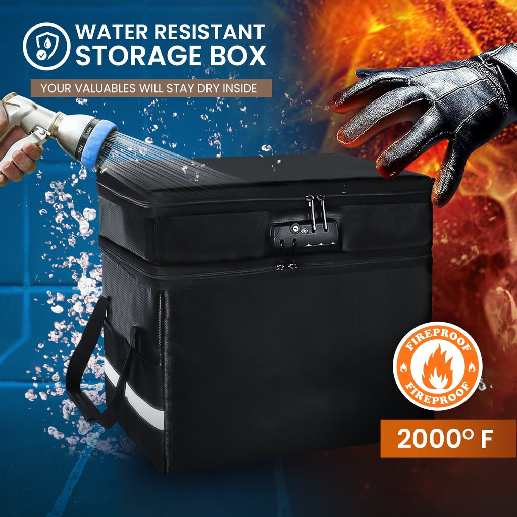 Fireproof Document Box with Lock-2 Layer File Cabinet Storage Bag with Multiple Pockets, Water-Resistant File Box with Reflective Strip-Docu - Image 4