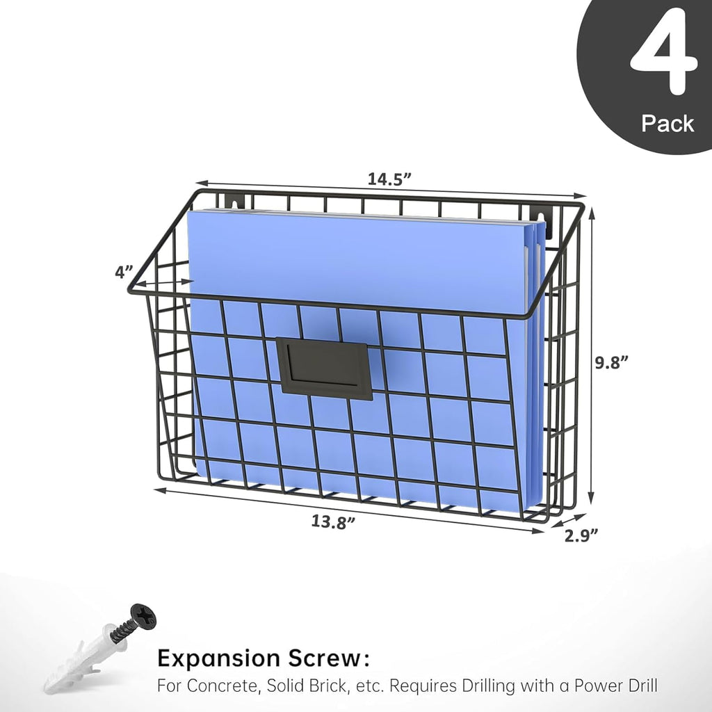 XCOSRACK 4-Tier Wall File Organizer, Hanging Metal Document Holder & Mail Sorter with Label Slots, Detachable Vertical Magazine Rack for Let - Image 4