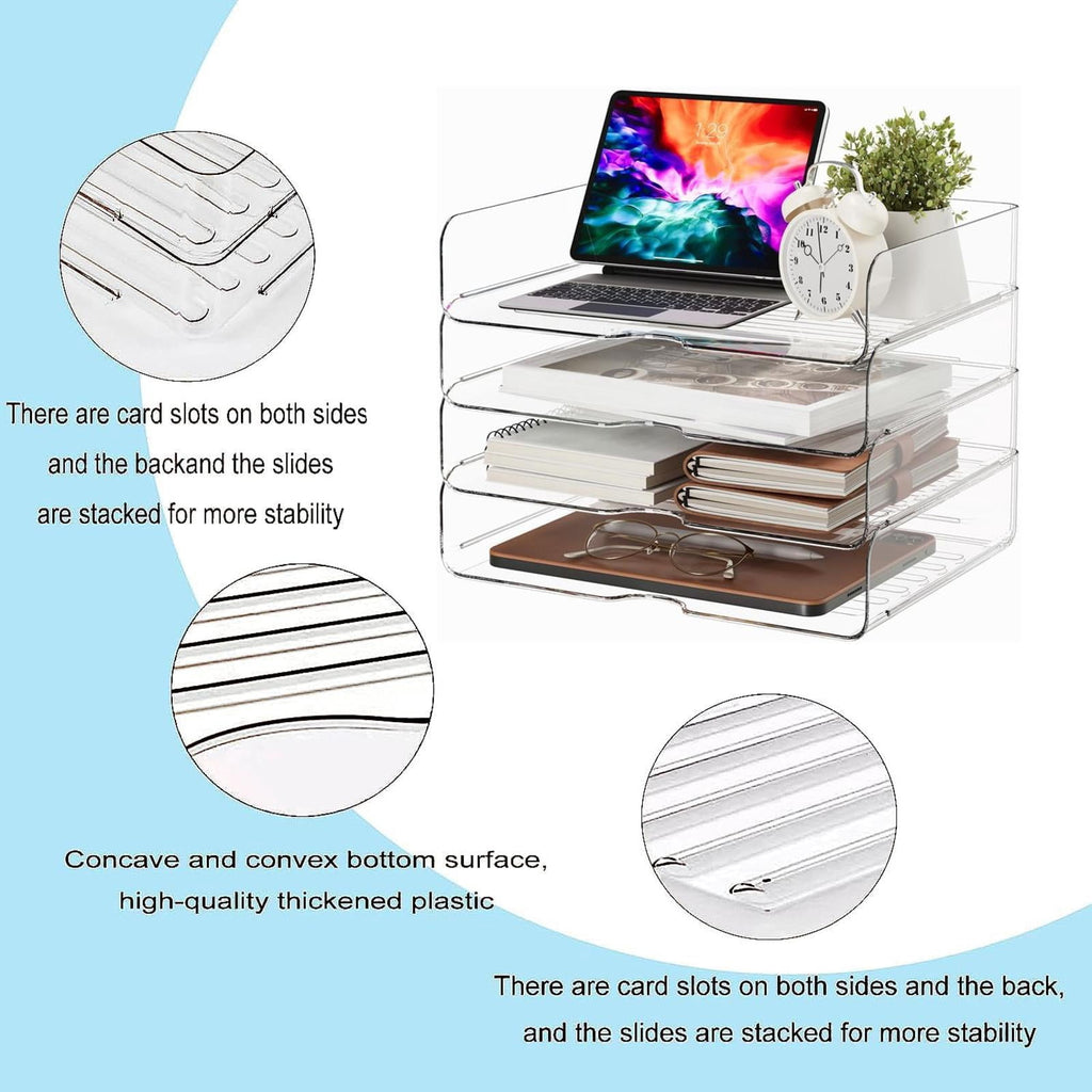 Clear 4-Tier Stackable Desk Organizer, Horizontal Paper File Tray, Desktop Document Sorter & Storage for Office, Home... - Image 6