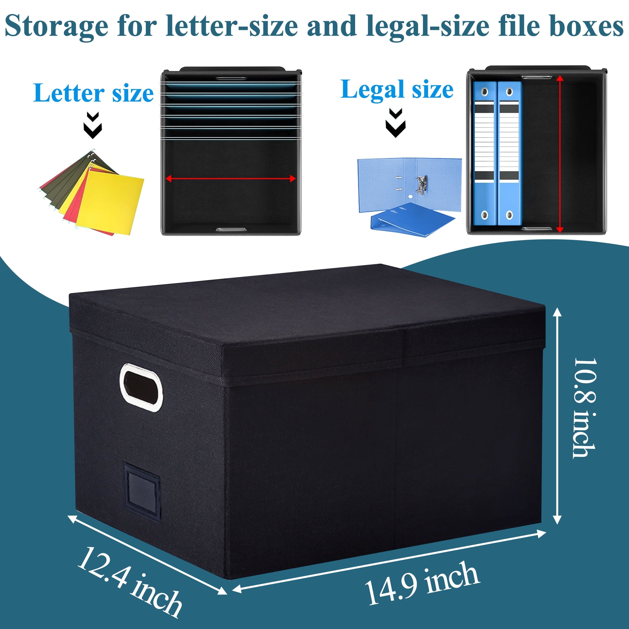 LANNEY File Organizer Box with Lid, Upgraded Portable Collapsible File Box, Document Organizer for Office Decor Home, Black - Image 4