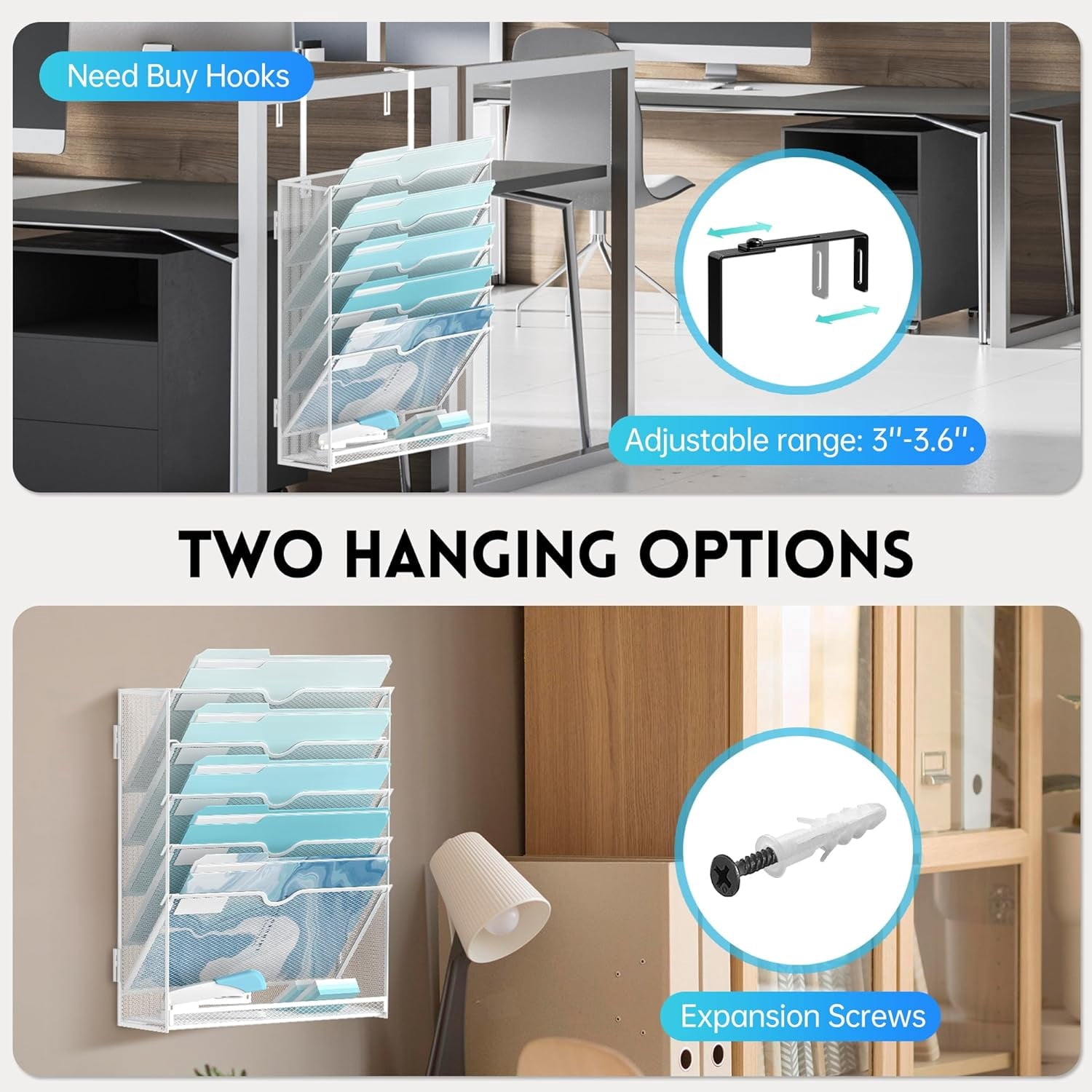 6-Tier Metal Wall File Organizer, Wall Mounted Paper Organizer, White, Assemble - Image 4