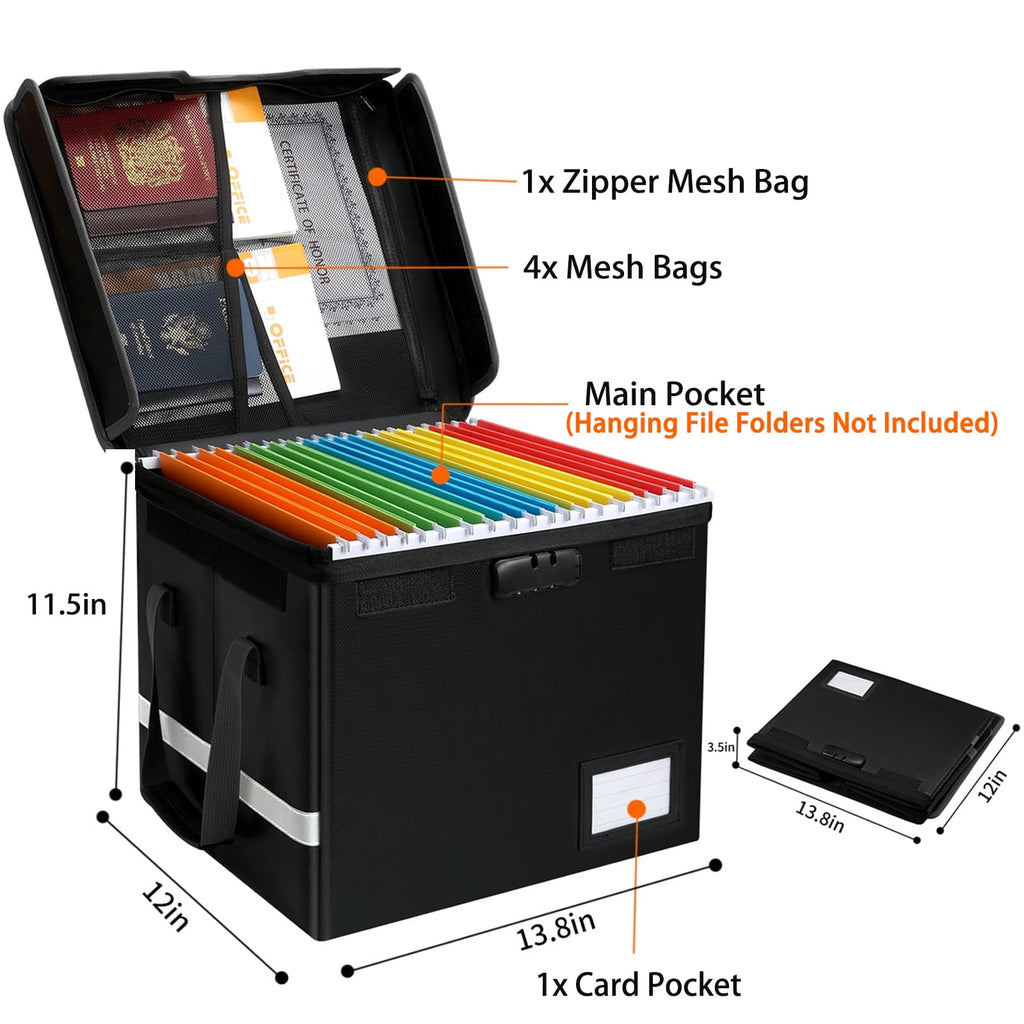 Fireproof File Box with Lock, Portable Document Organizer Box with Water-Resistant Zipper, Collapsible File Box for H... - Image 2