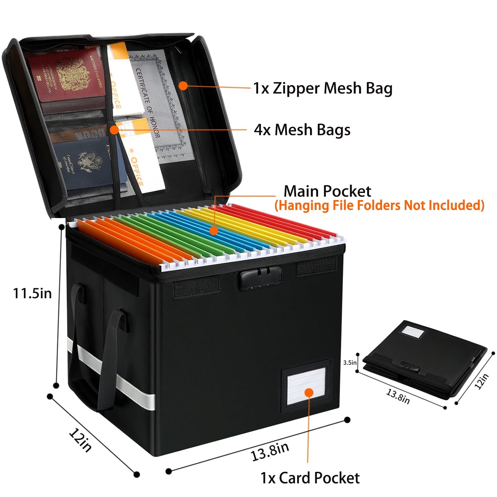 Fireproof File Box with Lock, Portable Document Organizer Box with Water-Resistant Zipper, Collapsible File Box for H... - Image 2