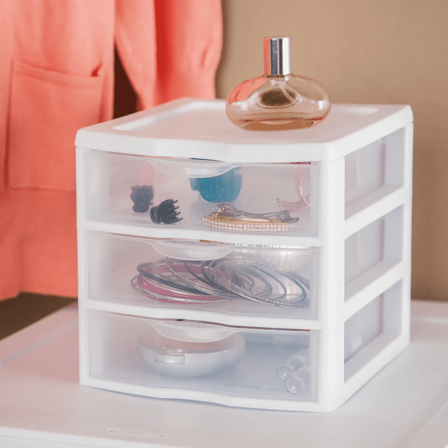 3 Clear Storage Bin, Desktop Storage Container, White - Image 5